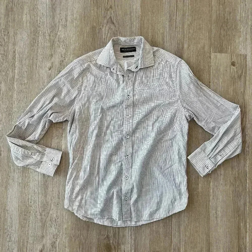 Mens Nick Graham White and Black Printed Button Up - 15.5 34/35 M